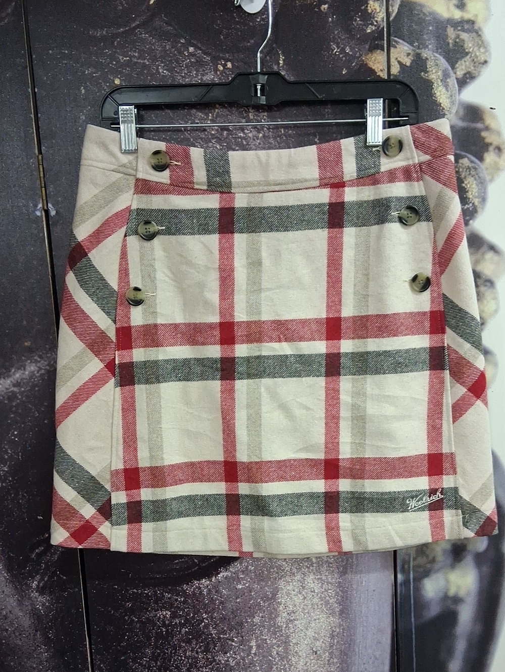 Woolrich Beige Plaid Mini Skirt with Red and Gray Checks Size 8